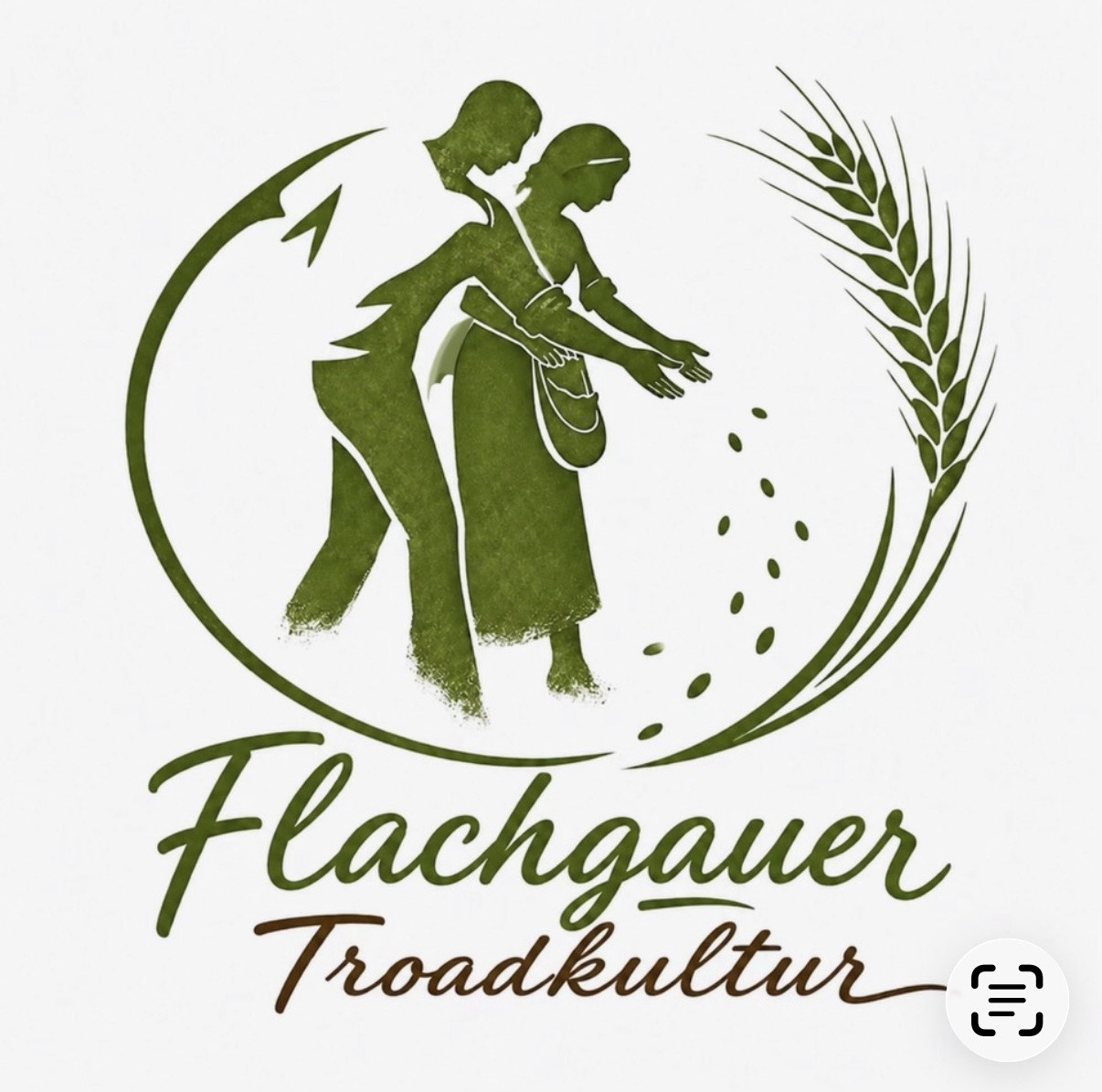 Das Logo des Vereins Flachgauer-Troadkultur zeigt zwei Personen beim Saatgut Aussäen.