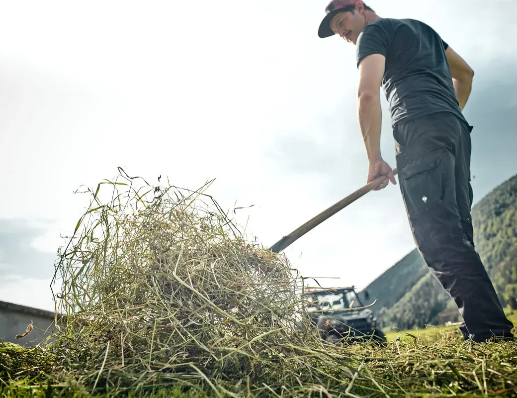 Biofarm Teufl_Andreas Teufl bei der Heuarbeit am Feld