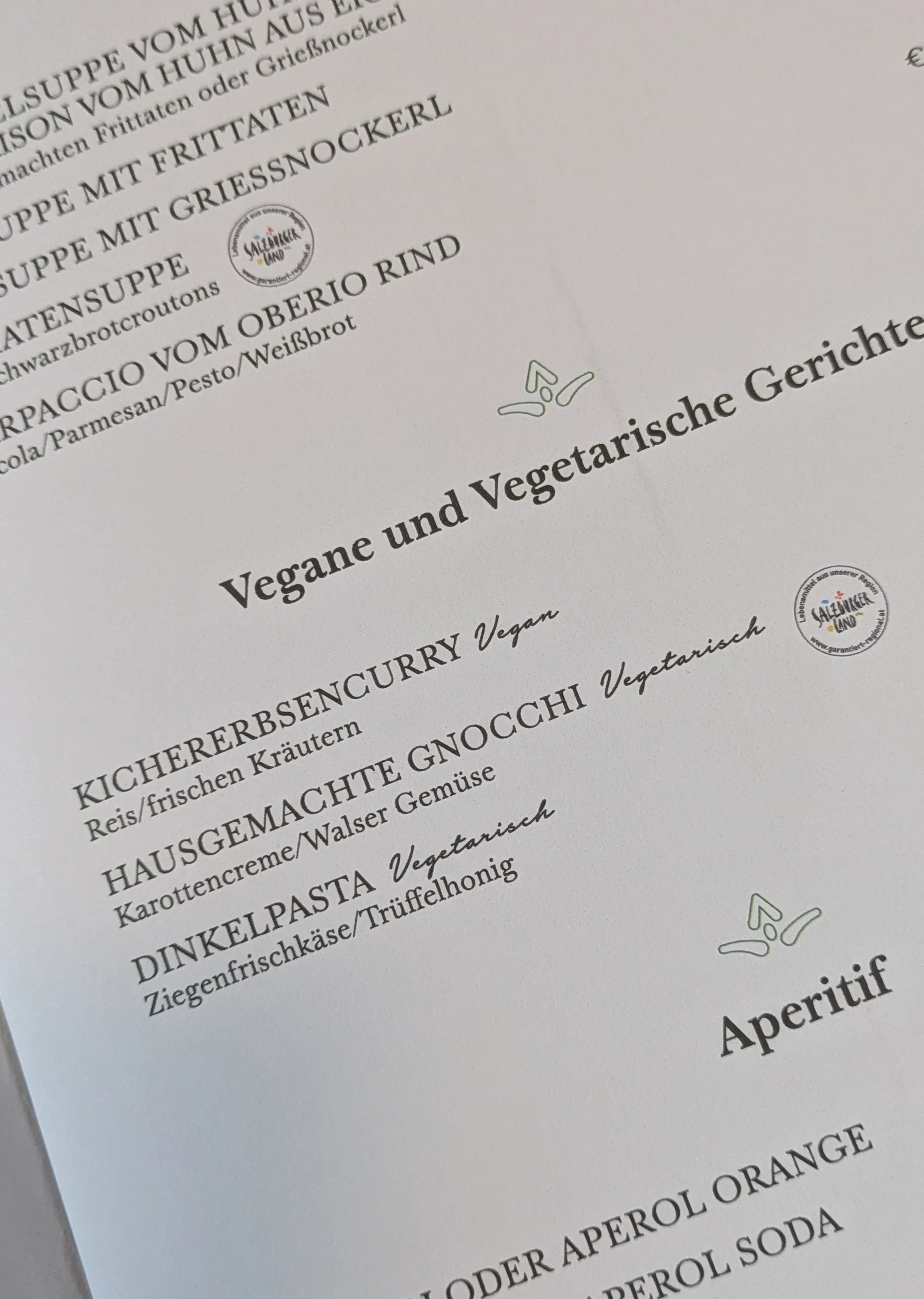 Beispiel Auslobung Speisekarte SLHZ © Salzburger Agrar Marketing