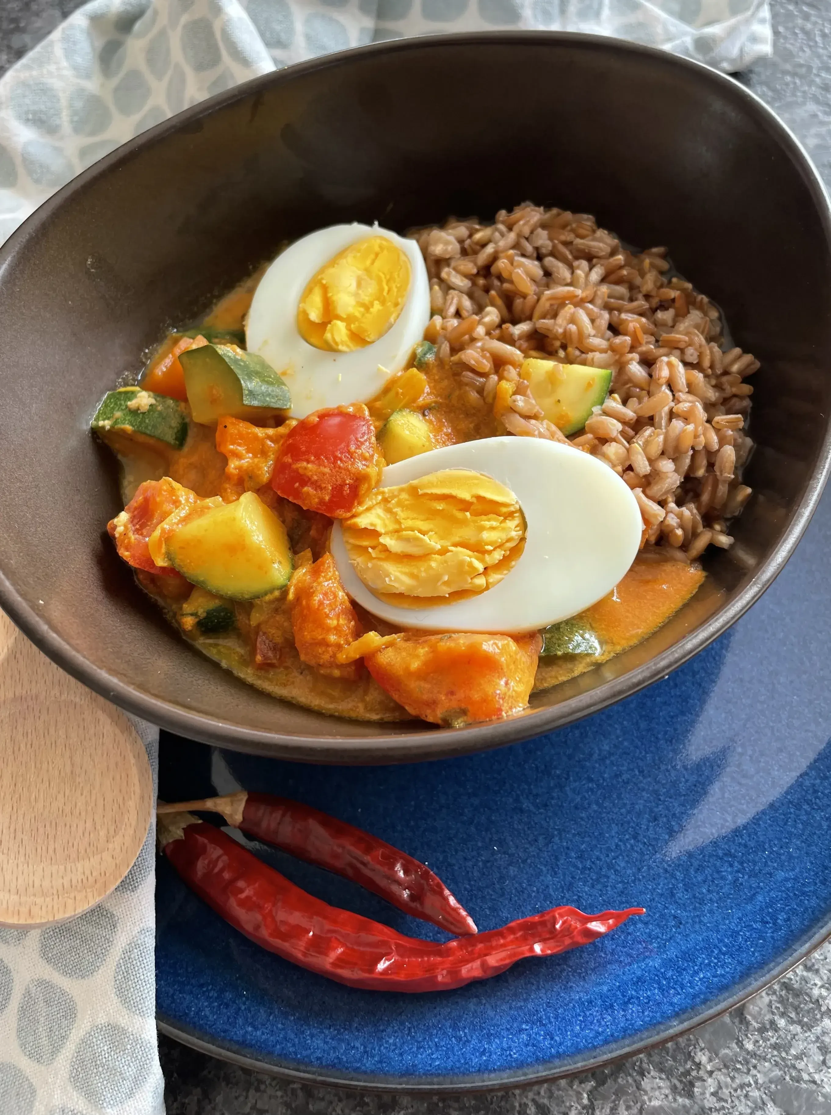 Rezept Eier Curry mit Roggenreis  garantiert regionales Curry Salzburg schmeckt