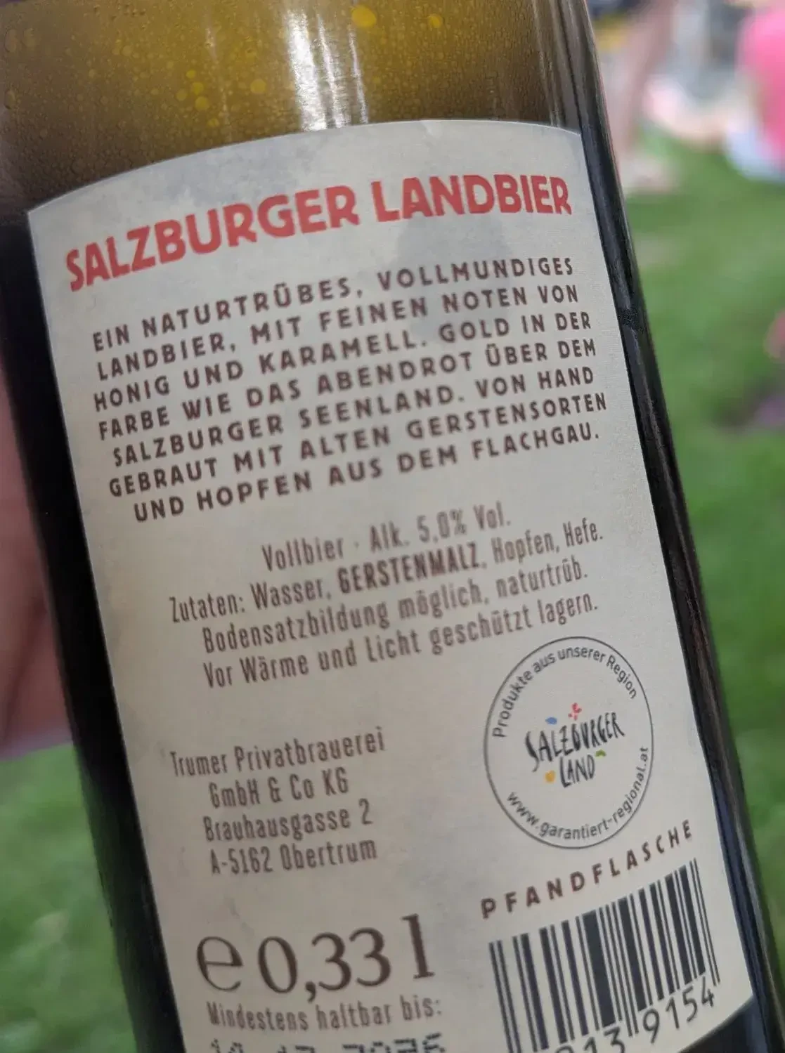 SalzburgerLandbier Etikett mit dem SalzburgerLand Herkunfts-Zertifikat garantiert aus Salzburg