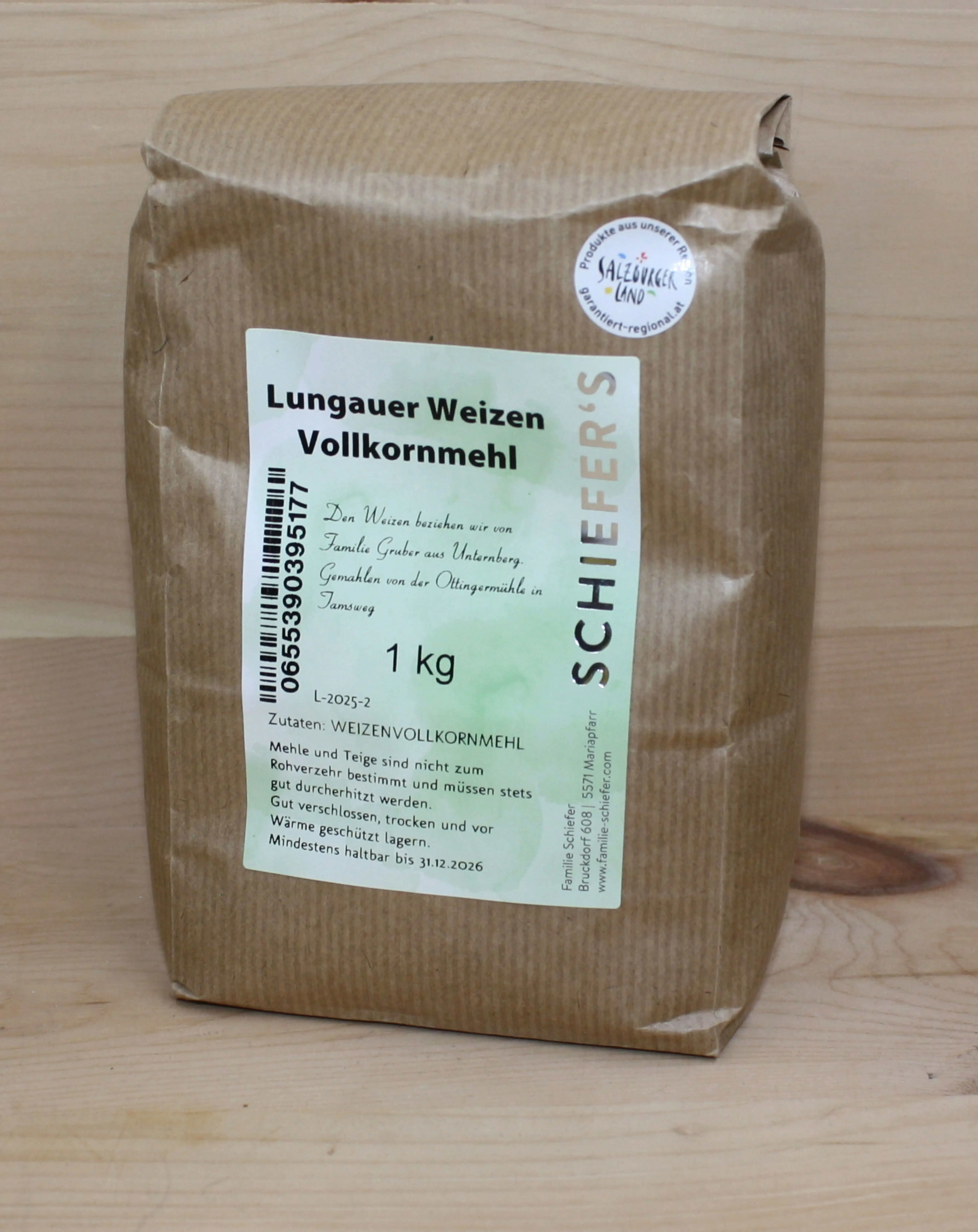 Verpackung Papier Lungauer Weizen Vollkornmehl 1 kg