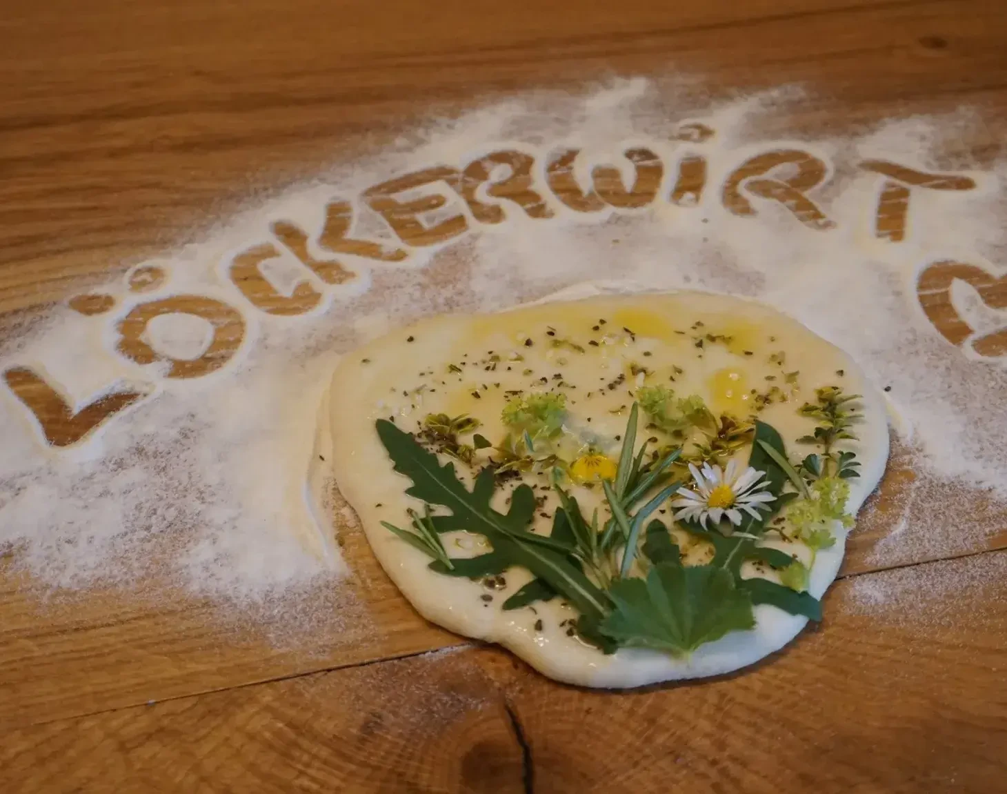 Kräuter mit Teig