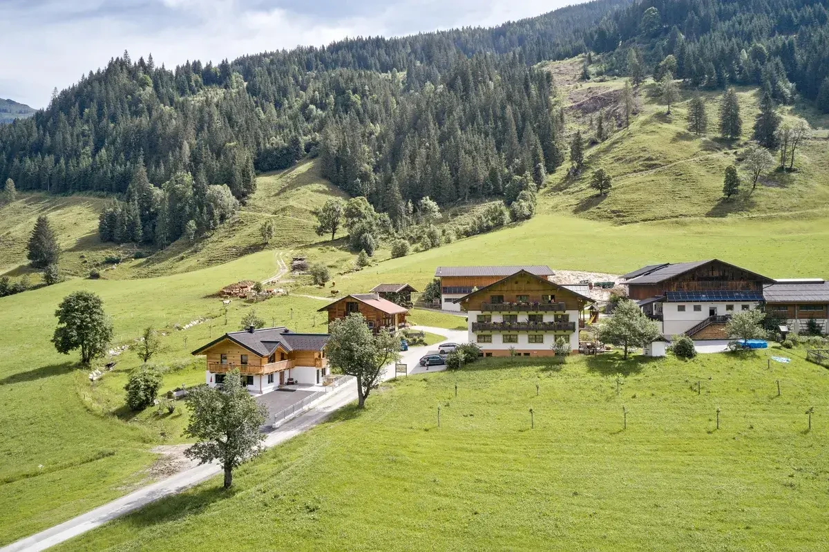 Ansicht Bauernhof Schwabhof in Landschaft